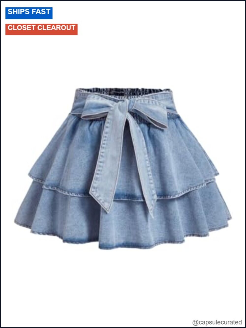 Plus Size Jean Skirt Bow Knot Layered Ruffle Mini Denim Elastic Waist Y2k